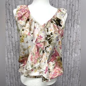 Sunny Leigh White/Tan/Pink Floral Sleeveless Top Sz. PM